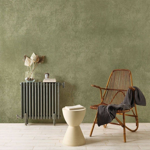FLAX WALLPAPER | Vintage Concrete | Moss Green